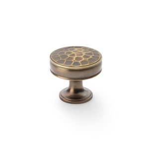 Alexander And Wilks Lynd Hammered Cupboard Knob 38mm Dia. Antique Brass AW818-38-AB