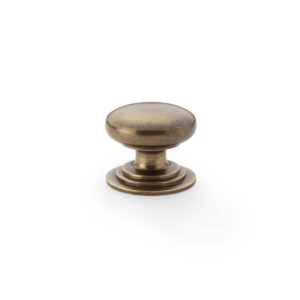Alexander And Wilks 32mm Rnd Cup Knob Integral Stepped Rose Antique Brass AW825-32-AB