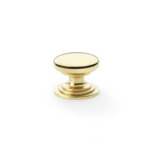 Alexander And Wilks 38mm Rnd Cup Knob Integral Stepped Rose Pol Brass Lacq. AW825-38-PBL