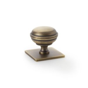 Alexander And Wilks Quantock Cupboard Knob 38mm On Square Backplate Ant. Brass AW826-38-AB