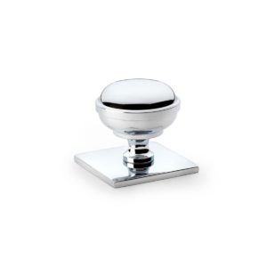 Alexander And Wilks Quantock Cupboard Knob 38mm On Square Backplate Pol.Chrome AW826-38-PC