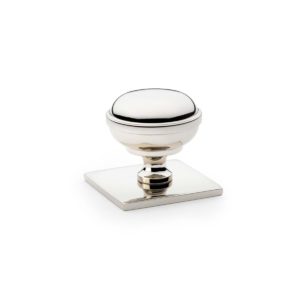 Alexander And Wilks Quantock Cupboard Knob 38mm On Square Backplate Pol.Nickel AW826-38-PN