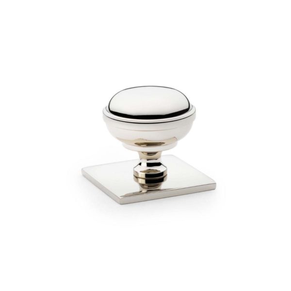 Alexander And Wilks Quantock Cupboard Knob On Square Plate AW826-34-PN Polished Nickel