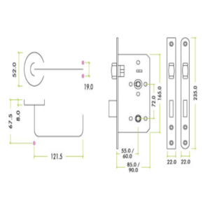 Zoo Hardware Lift To lock Kit Complete with Door Handle Set and Din Lock 60mm-Radius ZCS030LLSS-ZDL7260RLLSS
