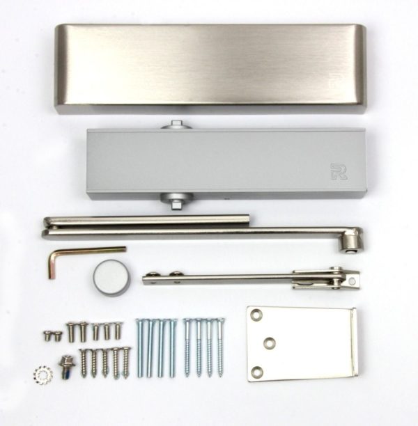 Rutland TS.9205 Door Closer, DABC c/w Semi-Radius Cover, Flatbar Armset Polished Nickel