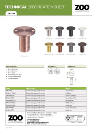 Zoo Hardware ZAS14A-PVDBZ Dust socket for flush bolt-to Suit Wood - Satin Bronze Finish
