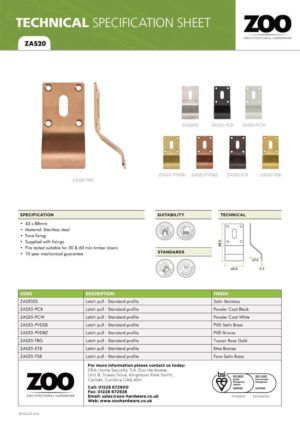 Zoo Hardware ZAS20-ETB Cylinder Latch Pull - Standard Profile - 88mm x 43mm - ETB
