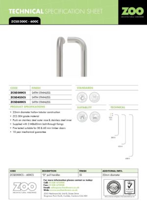 Zoo Hardware 19mm X 425mm Back To Back Pull Handle Set (With Grub Screws)- Rosso - Powder Coated Matt White ZCSD425-GS-PCW
