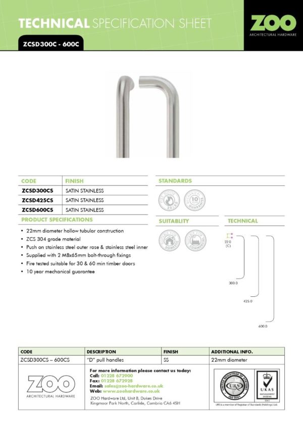 Zoo Hardware 19mm X 425mm Back To Back Pull Handle Set (With Grub Screws)- Rosso - Powder Coated Matt White ZCSD425-GS-PCW