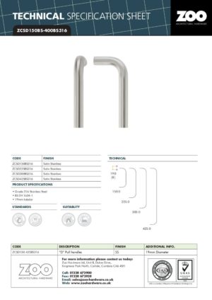Zoo Hardware 19mm X 300mm Back To Back Pull Handle Set (With Grub Screws)- Rosso - PVD Satin Brass ZCSD300-GS-PVDSB

