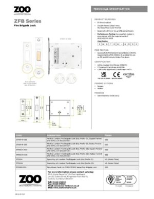 Zoo Hardware FB1 London Fire Brigade Lock Radiused Forend and Strike, c/w Escutcheons CE/UKCA/CERTIFIRE Satin Stainless Steel
