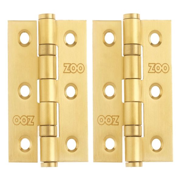 Zoo Hardware ZHSS232-PVDSB Hinges - Ball Bearing 76mm x 50mm x 2mm Square Corner -PVD Satin Brass