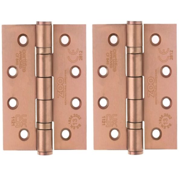 Zoo Hardware ZHSS243-TRG Grade 13 Hinges - Ball Bearing 102mm x 76mm x 3mm Square Corner - Tuscan Rose Gold