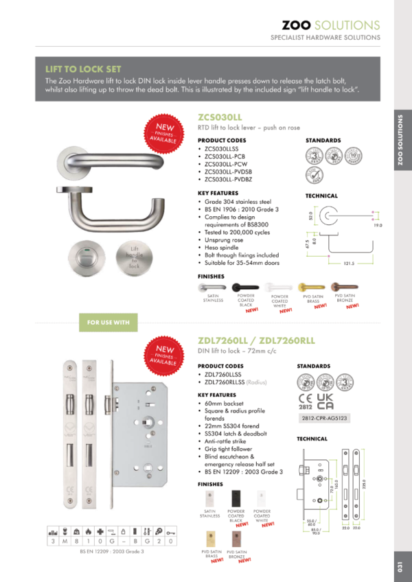 Zoo Hardware ZCS030LL-PVDBZ 19mm Lift to Lock Tubular Return to Door Door Handle set -Push On Rose - Grade 304 - PVDBZ Pvd Bronze