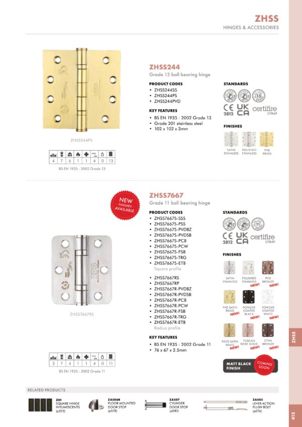 Zoo Hardware ZHSS7667S-PVDBZ Grade 11 Hinges - Ball Bearing 76mm x 67mm x 2.5mm Square Corner - PVD Bronze