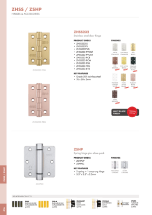 Zoo Hardware Door Hinges Stainless Steel Ball Bearing Grade 7 Certifire UKCA/CE 76mm Favo Satin Brass
