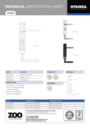 Zoo Hardware ZPA013-SC Leon Door Handle on Bathroom Backplate Satin Chrome
