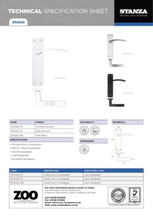 Zoo Hardware ZPA032-SC Toledo Door Handle on Latch Backplate Satin Chrome
