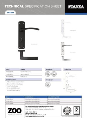 Zoo Hardware ZPA033-SC Toledo Door Handle on Bathroom Backplate Satin Chrome
