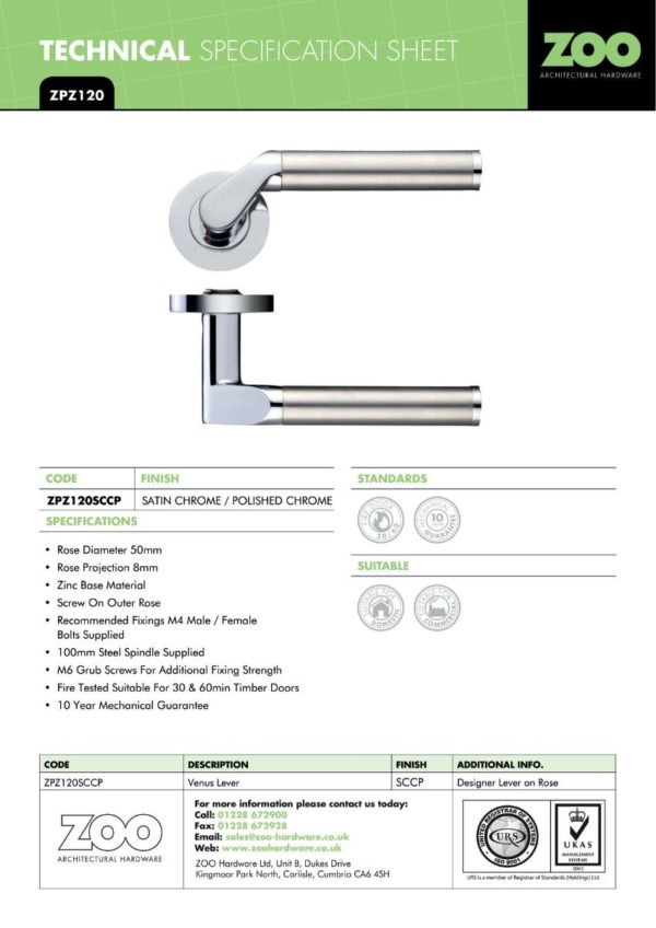 Zoo Hardware ZPZ120-FSB Venus Door Handle on round rose Pvd Satin Brass