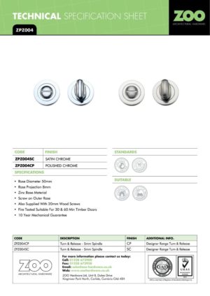 Zoo Hardware ZPZ004-FSB Turn and Release with Escutcheon (50mm Dia.) Pvd Satin Brass
