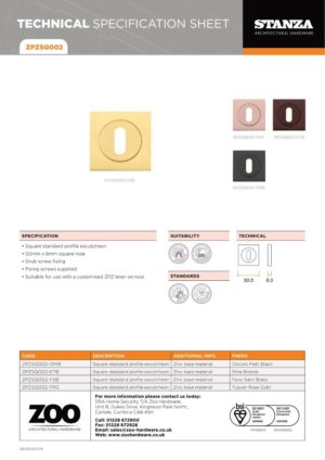 Zoo Hardware ZPZSQ002-TRG Square Escutcheon - Standard Keyway Rose Gold
