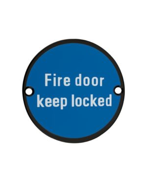 Zoo Hardware ZSS10-PCB Signage - Fire Door Keep Locked - 76mm dia Powder Coated Matt Black