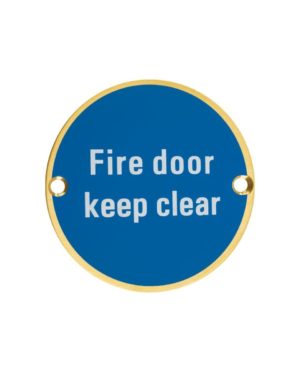 Zoo Hardware ZSS11-PVDSB Signage - Fire Door Keep Clear - 76mm dia PVD Satin Brass