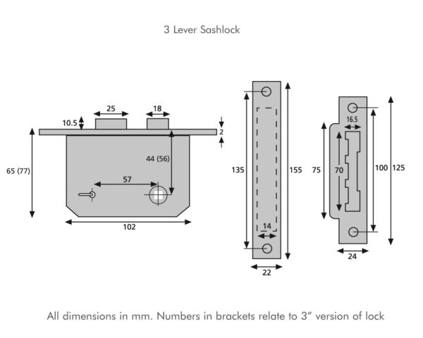 Era 473-32 3 Lever Sashlock 2 1/2" Brass Card 64mm Polished Brass