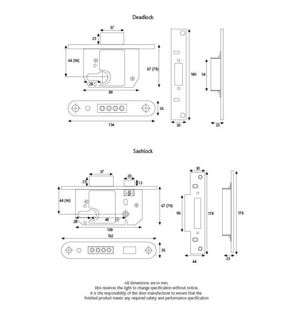 ERA 233-61A BS8621 Euro Mortice Deadlock Keyless Egress 64mm Polished Chrome