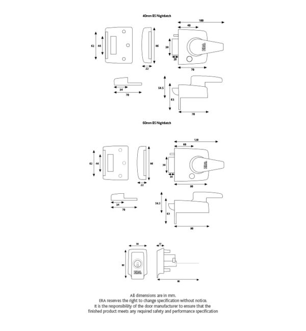 Era 1730-35-1Tp British Standard Keyless Egress Nightlatch Door Lock 60mm paired with 70mm Euro Cylinder and Turn keyed Alike Satin Chrome