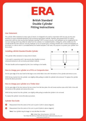 ERA British Standard Kitemarked 6 Pin Euro Profile Double Door Cylinder 40/40 80mm overall Satin Chrome Master Keyed