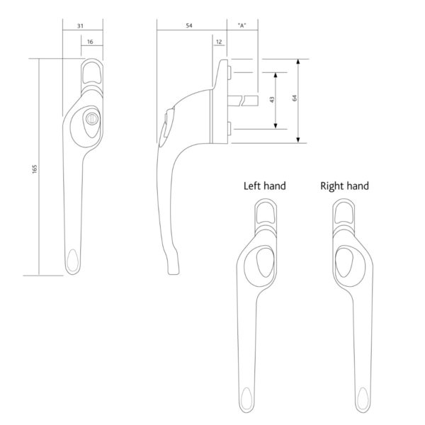 ERA Maxim Offset Locking Window Handle Left Hand 40mm Spindle Polished Chrome