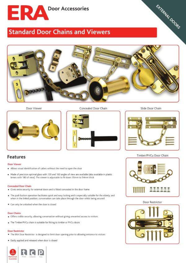PVCU DOOR CHAIN.BRASS.POLY BAG POLISHED BRASS