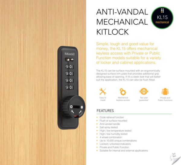 CODELOCKS KL15 Mechanical Kitlock Digit Combination Lock Black VL Private