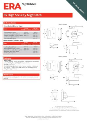 Era British Standard Double Locking High Security Nightlatch Door Lock 40mm Backset 1830 Satin Nickel