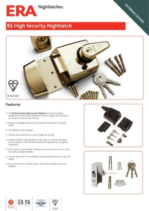 Era British Standard Double Locking High Security Nightlatch Door Lock 40mm Backset 1830 Satin Nickel