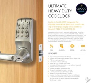 CODELOCKS CL5000 Electronic Digital Lock Back to Back Mortice Latch PVD B/Steel