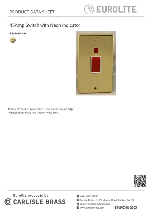 Eurolite Stainless steel 45Amp Switch With Neon Indicator - Polished Brass