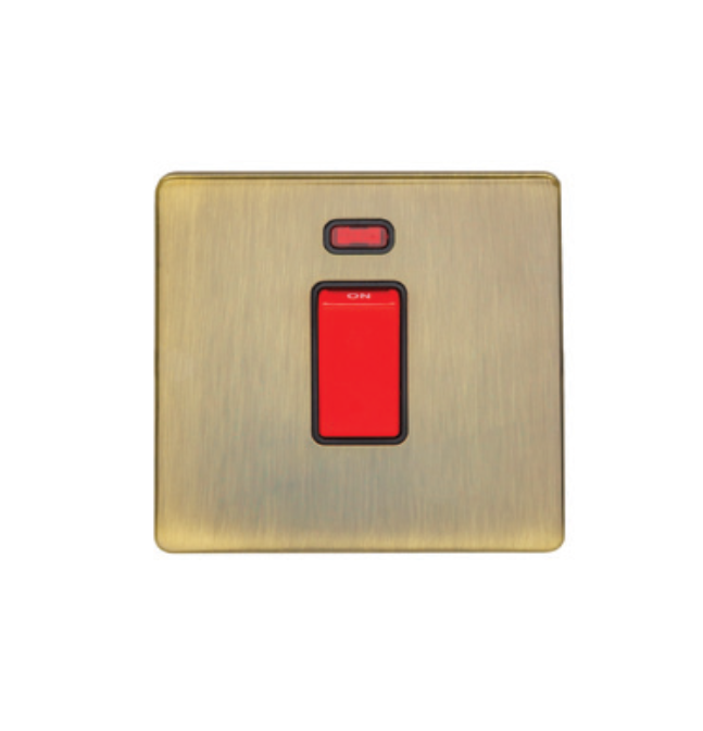Eurolite Ab45Aswnb 2 Gang 45Amp Dp Switch With Neon Flat Concealed Antique Plate Red Rocker
