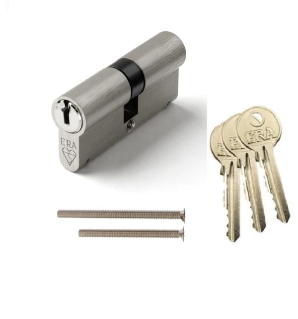 ERA British Standard Kitemarked 6 Pin Euro Profile Double Door Cylinder 40/40 80mm overall Satin Chrome Master Keyed