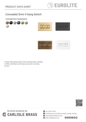 Eurolite Ecw4Sww 4 Gang 10Amp 2Way Switch Flat Concealed White Plate White Rockers