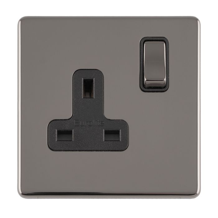 Eurolite Concealed 3mm 1 Gang 13Amp Dp Switched Socket - Black Nickel