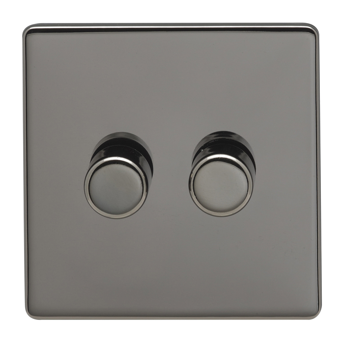 Eurolite Ecbn2D400 2 Gang 400W Push On Off 2Way Dimmer Switch Concealed Black Nickel Plate Matching Knobs Black Trim