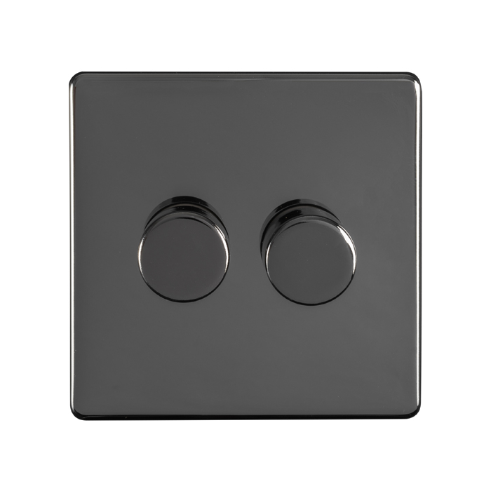 Eurolite Ecbn2Dled 2 Gang Led Push On Off 2Way Dimmer Switch Concealed Black Nickel Plate Matching Knobs Black Trim