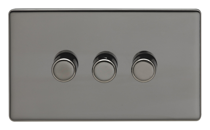 Eurolite Ecbn3D400 3 Gang 400W Push On Off 2Way Dimmer Switch Concealed Black Nickel Plate Matching Knobs Black Trim