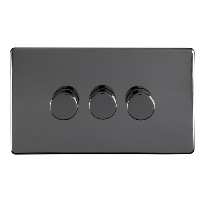 Eurolite Ecbn3Dled 3 Gang Led Push On Off 2Way Dimmer Switch Concealed Black Nickel Plate Matching Knobs Black Trim