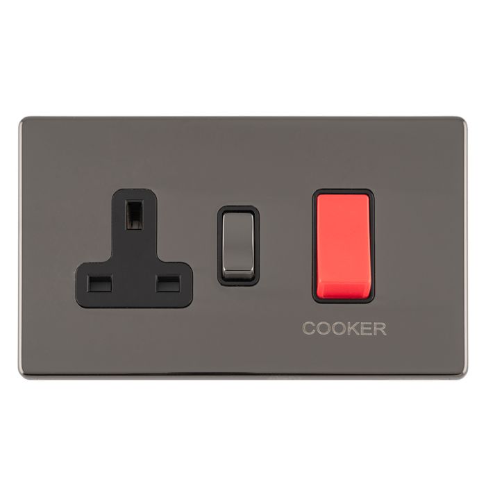 Eurolite Concealed 3mm 45Amp Dp Cooker Switch With 13Amp Socket - Black Nickel
