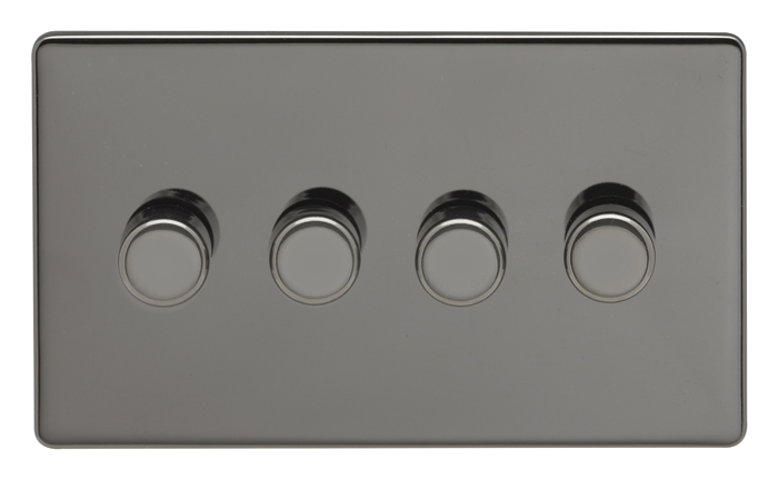 Eurolite Ecbn4D400 4 Gang 400W Push On Off 2Way Dimmer Switch Concealed Black Nickel Plate Matching Knobs Black Trim