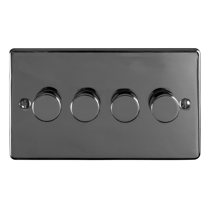 Eurolite Bn4Dled 4 Gang Led Push On Off 2Way Dimmer Round Edge Black Nickel Plate Matching Knobs